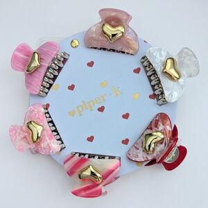 NWT Piper K Hair Clips Set - 6 Colorful Clips with Gold Hearts